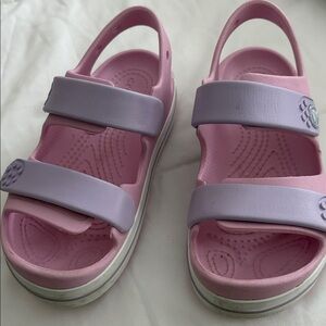 CROCS Crocband Cruiser Pink & Lavender 1 DOUBLE Adjustable Sandals like new